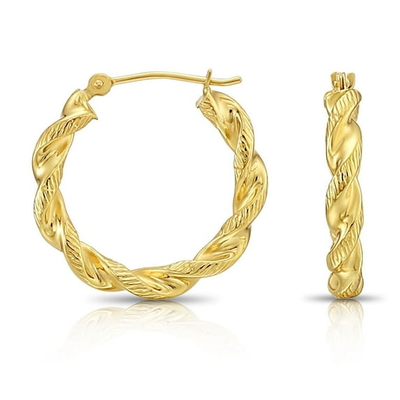 Tilo Jewelry 14K Yellow Gold Twisted Rope Chunky Hoop Earrings with Diamond-Cut Engraved (21mm) for Women & Unisex