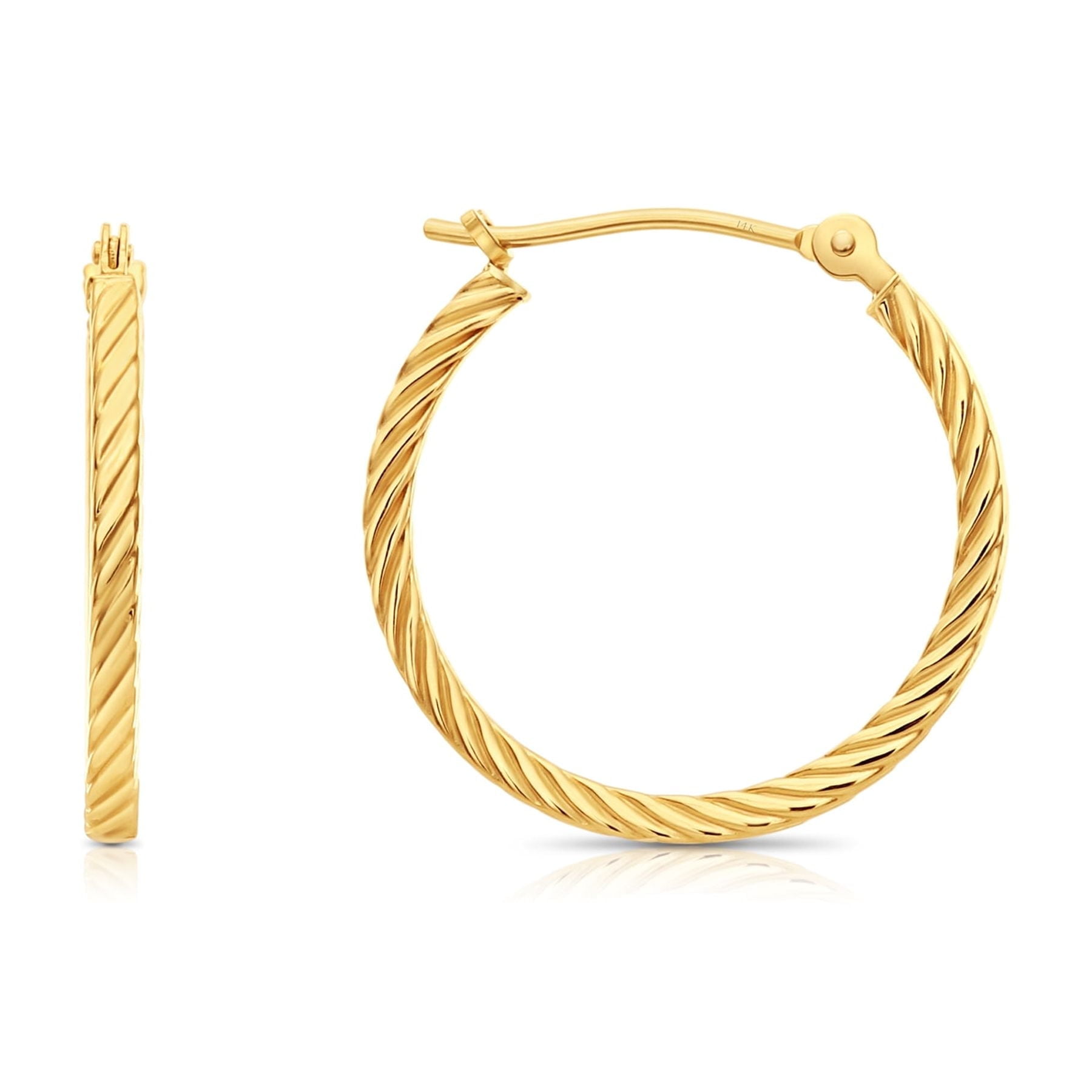 Tilo Jewelry 14K Yellow Gold Twisted Square Tube Round Hoop Earrings (20mm) for Women & Unisex