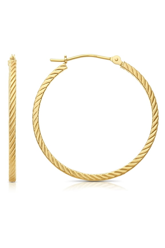 14K Yellow Gold Twisted Square Tube Round Hoop Earrings (30mm) for Women & Unisex