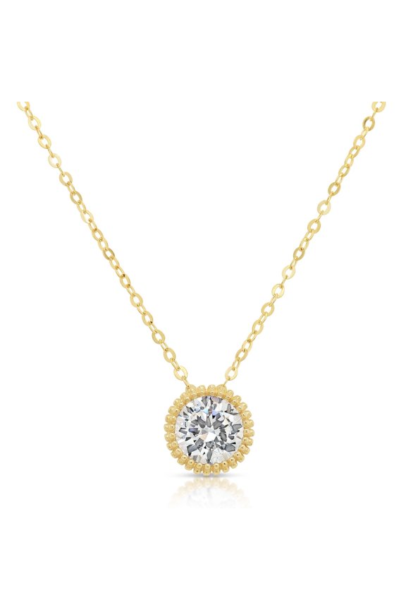 14k Solid Yellow Gold Pendant Necklace with Round CZ | Classic Everyday Necklace for Women & Unisex | Adjustable from 16 Inch to 18 Inch