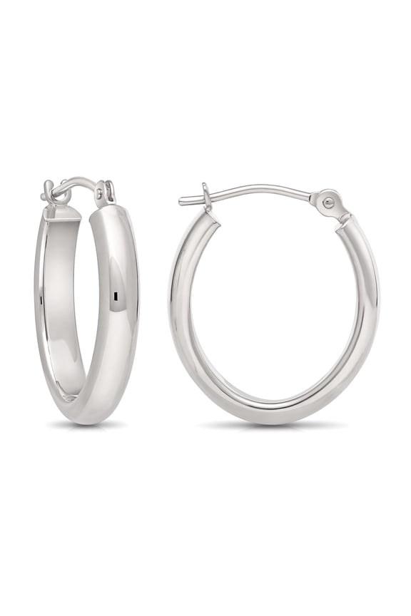 14K White Gold Small Oval Gold Hoop Earrings (18mm - 0.71 Inch) for Women & Unisex
