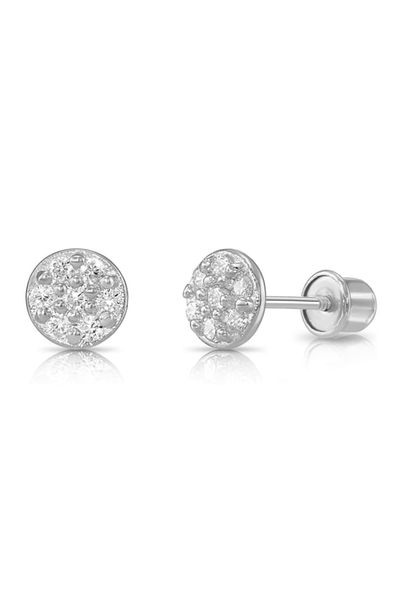 14K White Gold Small Round Shape CZ Stud Post Earrings with Secure Screw-Backs | Everyday Dainty Small Earrings for Women & Unisex