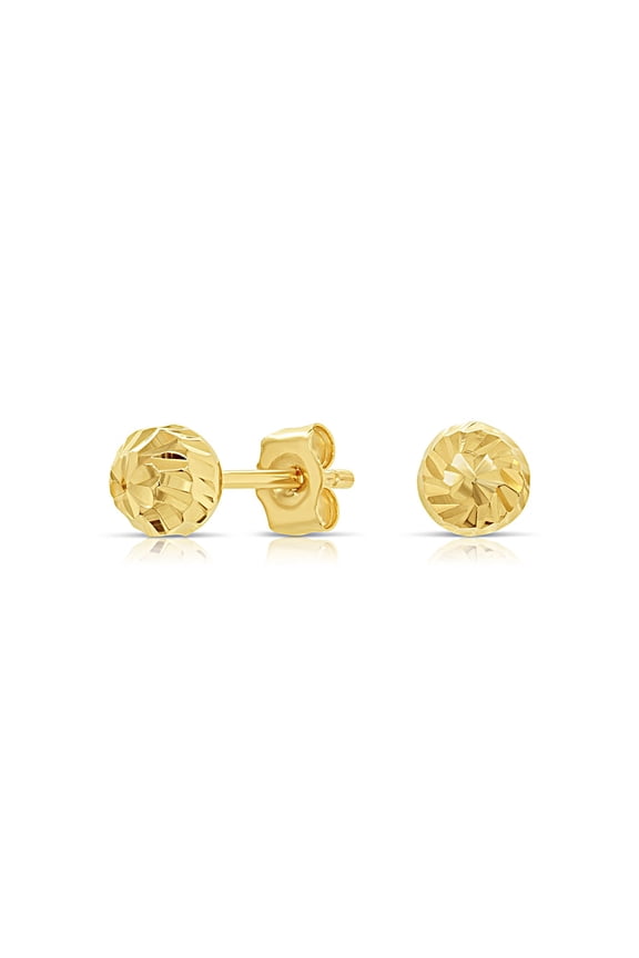 14K Yellow Gold Ball Stud Post Earrings with Spiral Design Diamond-Cut Engraved | 5mm | Classic Everyday Earrings | Women, Men, Unisex