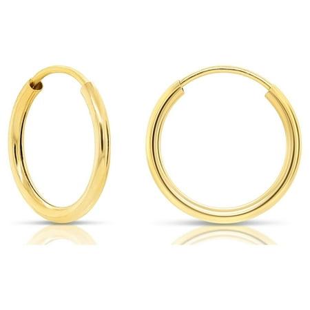 Tilo Jewelry 14k Yellow Gold Endless Hoop Earrings, 1mm Tube (10mm) Women, Girls, Men, Unisex