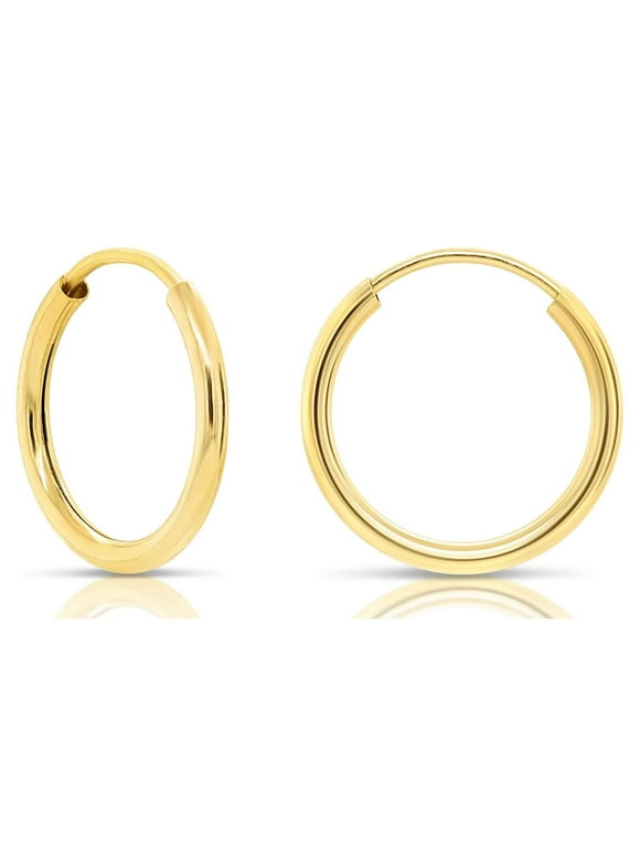 Tilo Jewelry 14k Yellow Gold Endless Hoop Earrings, 1mm Tube (10mm) Women, Girls, Men, Unisex