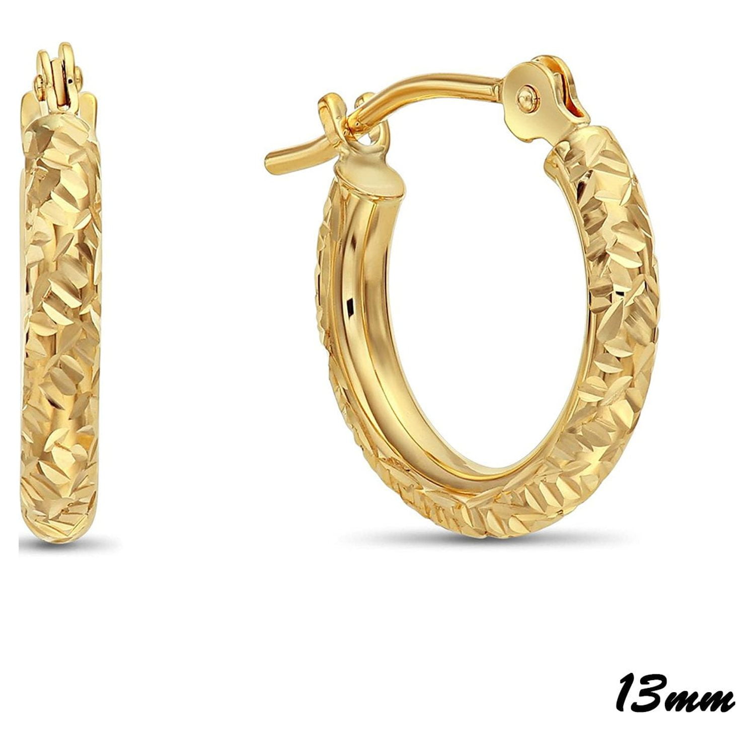 Tilo Jewelry 14k Yellow Gold Round Hoop Earrings with Diamond-Cut