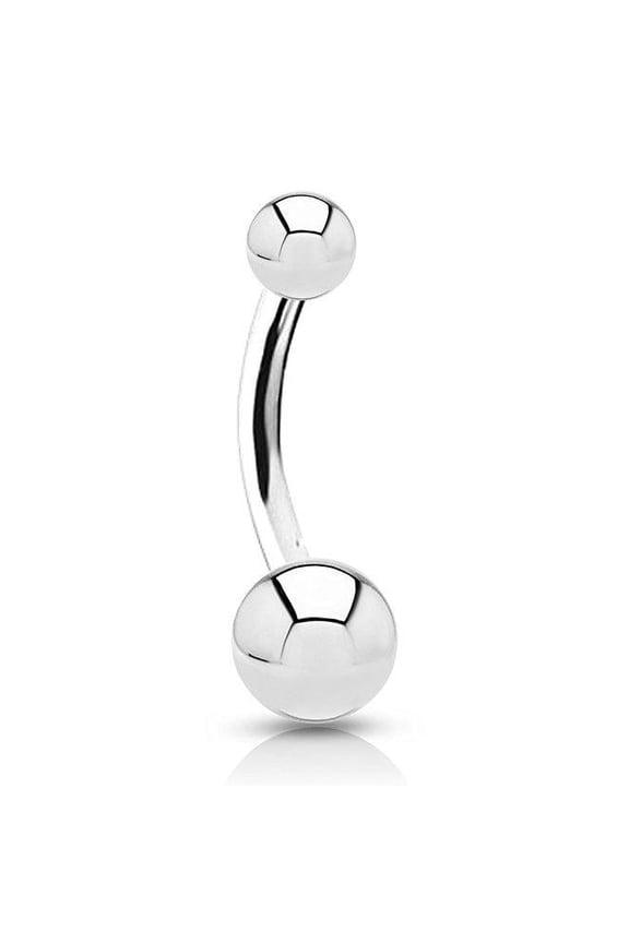 316 Steel Double Ball Belly Botton Ring with Screwback Closure, Womens