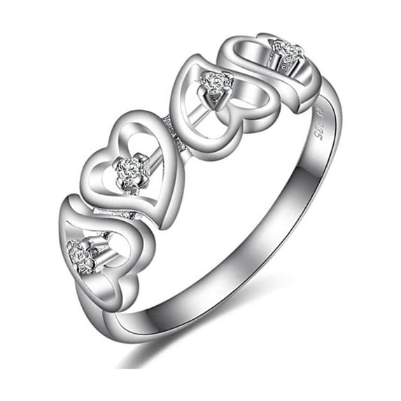 Tilo Jewelry .925 Solid Silver Heart Ring with Cubic Zirconia CZ Stones | Size 7 | Women & Unisex
