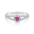 thumbnail image 1 of Tilo Jewelry 925 Sterling Silver Pink Birthstone Round Halo Engagement Wedding Ring with Side-stone Accents | Size 6 | July-Ruby | Classic Engagement Ring for Women, 1 of 6