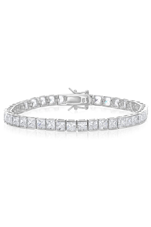 .925 Solid Silver Tennis Bracelet with Square Princess-Cut with Cubic Zirconia CZ Stones | 7.5 Inch | Women, Men, Unisex