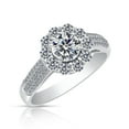 thumbnail image 1 of Tilo Jewelry Solid 925 Sterling Silver 1 Carat Solitaire Flower Halo Engagement Wedding Ring with Side-stone Accents | Size 8 | Classic Engagement Ring for Women, 1 of 7