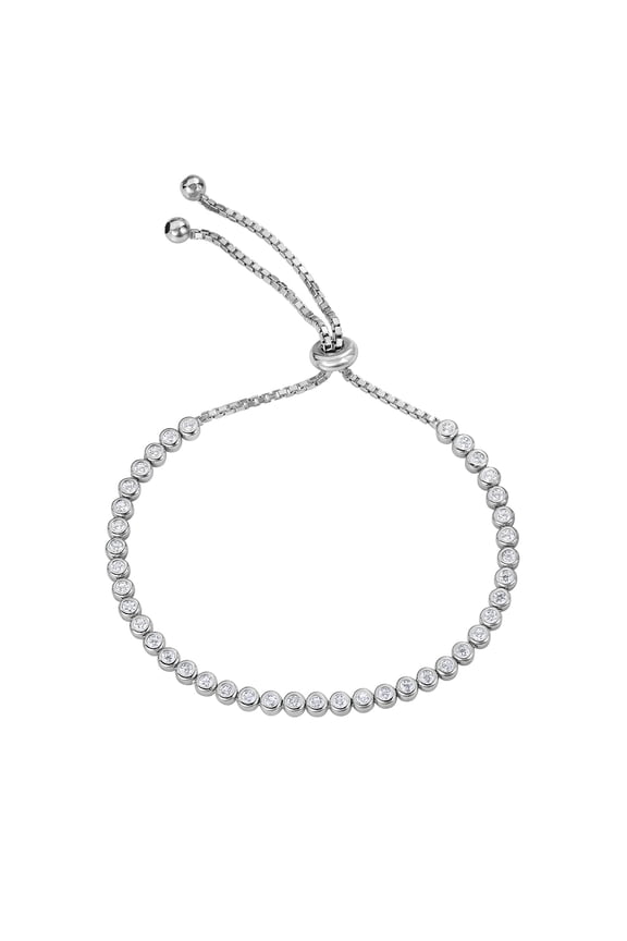 .925 Sterling Silver Bezel Set Tennis Bracelet with Cubic Zirconia CZ Stones | Adjustable Chain | Women, Men, Unisex