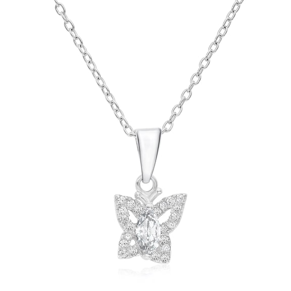 Tilo Jewelry 925 Sterling Silver Butterfly CZ Halo Birthstone Pendant Necklace 18 Inch | April | Women & Unisex