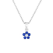 TILO JEWELRY 925 Sterling Silver CZ Flower Birthstone Blue Pendant Necklace 18 Inch | September-Sapphire | Women, Men, Unisex