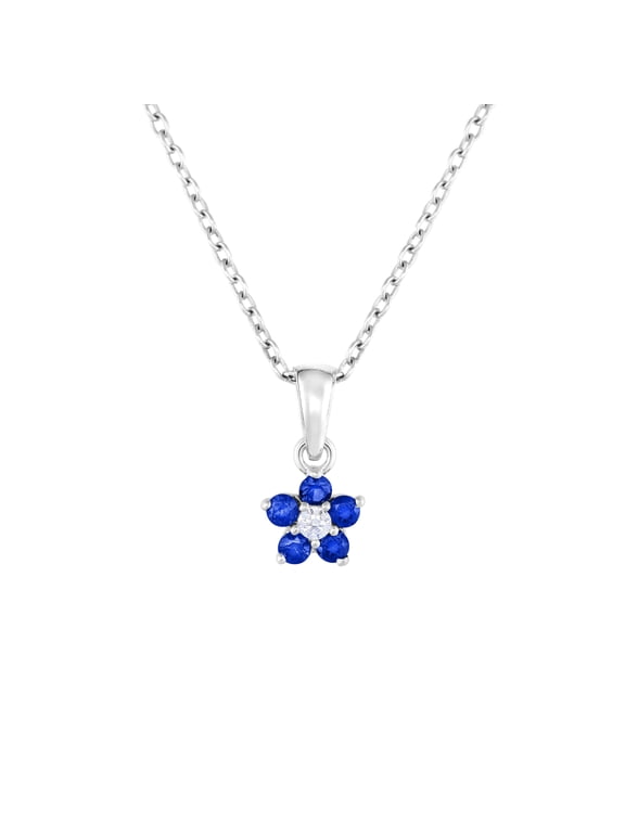 925 Sterling Silver CZ Flower Birthstone Blue Pendant Necklace 18 Inch | September-Sapphire | Women, Men, Unisex