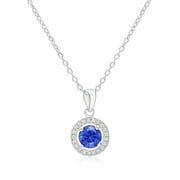 TILO JEWELRY 925 Sterling Silver CZ Halo Birthstone Blue Pendant Necklace 18 Inch | September-Sapphire | Women & Unisex