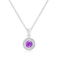 thumbnail image 1 of Tilo Jewelry 925 Sterling Silver CZ Halo Birthstone Purple Pendant Necklace 16 Inch | February-Amethyst | Women & Unisex, 1 of 8