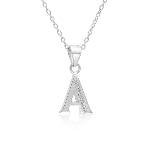Tilo Jewelry 925 Sterling Silver CZ Initial Letter "A" Pendant Necklace for Women, Men & Unisex - 16 Inch