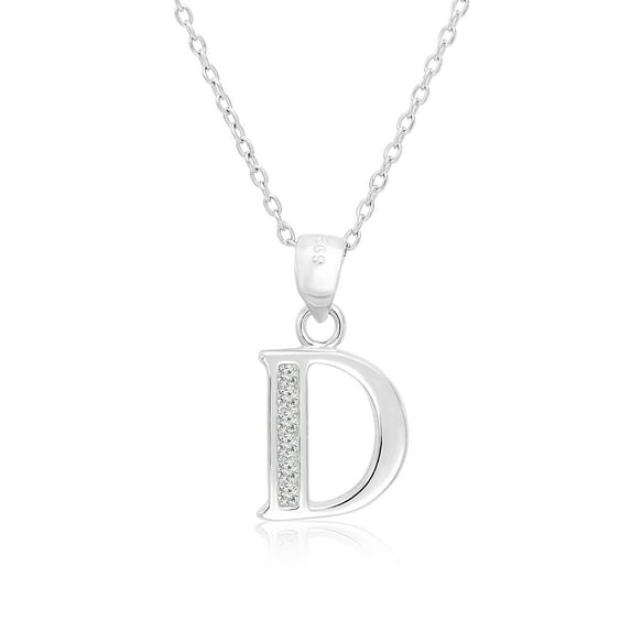 Tilo Jewelry 925 Sterling Silver CZ Initial Letter "D" Pendant Necklace for Women, Men & Unisex - 18 Inch