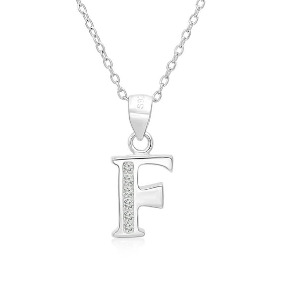 Tilo Jewelry 925 Sterling Silver CZ Initial Letter "F" Pendant Necklace for Women, Men & Unisex - 16 Inch