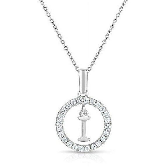 Tilo Jewelry 925 Sterling Silver CZ Initial Letter "I" Pendant Necklace for Women & Unisex - 16 Inch