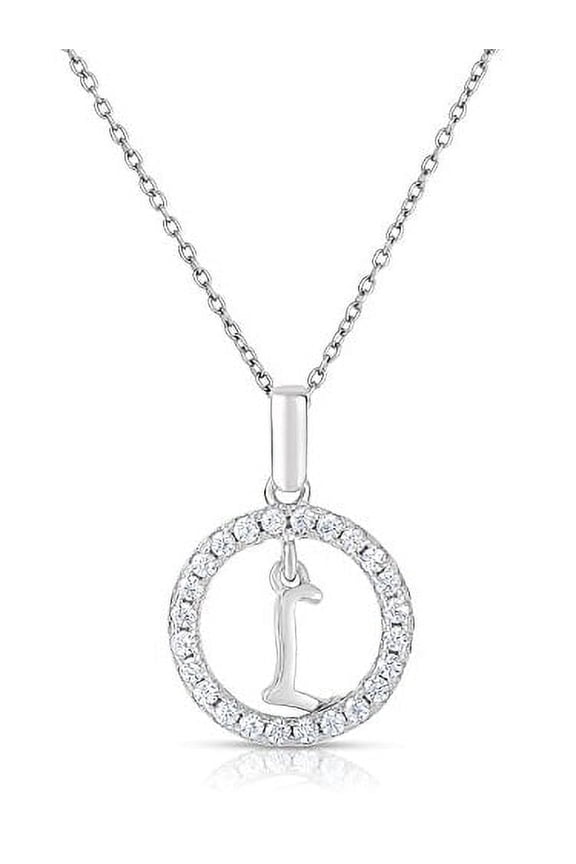 925 Sterling Silver CZ Initial Letter "L" Pendant Necklace for Women & Unisex - 18 Inch