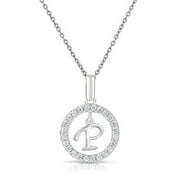 Tilo Jewelry 925 Sterling Silver CZ Initial Letter "P" Pendant Necklace for Women, Girls, Unisex - 18 Inch