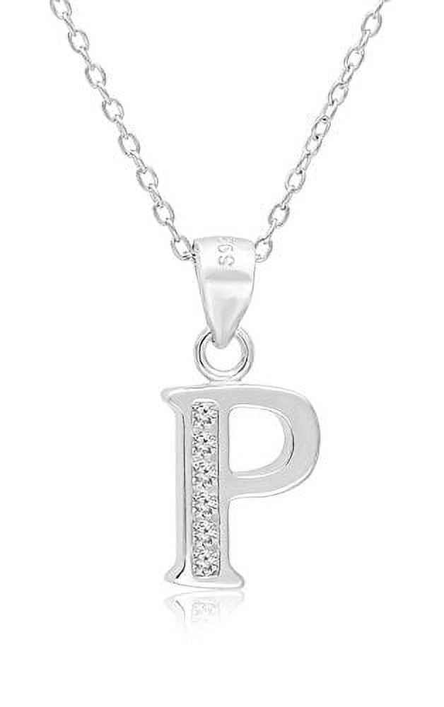 Tilo Jewelry 925 Sterling Silver CZ Initial Letter "P" Pendant Necklace