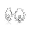 thumbnail image 1 of Tilo Jewelry 925 Sterling Silver Claddagh Heart Crown Hoop Earrings (1 inch) for Women & Unisex, 1 of 8