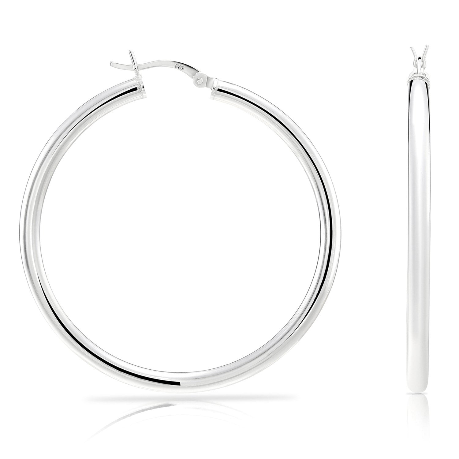 Tilo Jewelry 925 Sterling Silver Classic Polished Round Hoop Earrings, 3mm Tube (45mm) for Women & Unisex