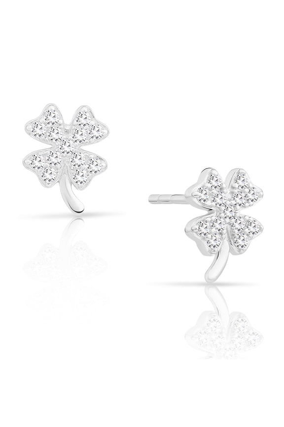 Tilo Jewelry 925 Sterling Silver Clover Design Stud Earrings with Cubic Zirconia CZ Stones for Women & Unisex