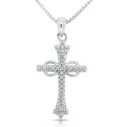 Tilo Jewelry .925 Sterling Silver Cross & Infinity Religious Pendant Necklace with Cubic Zirconia CZ Stones | 16 Inch | Women, Men, Unisex