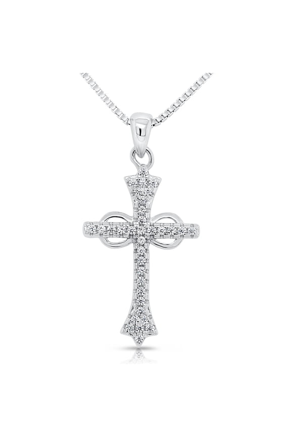 .925 Sterling Silver Cross & Infinity Religious Pendant Necklace with Cubic Zirconia CZ Stones | 18 Inch | Women, Men, Unisex