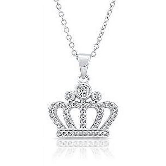 Tilo Jewelry 925 Sterling Silver Crown Pendant Necklace with Cubic Zirconia Stones - 16 Inch - Women & Unisex