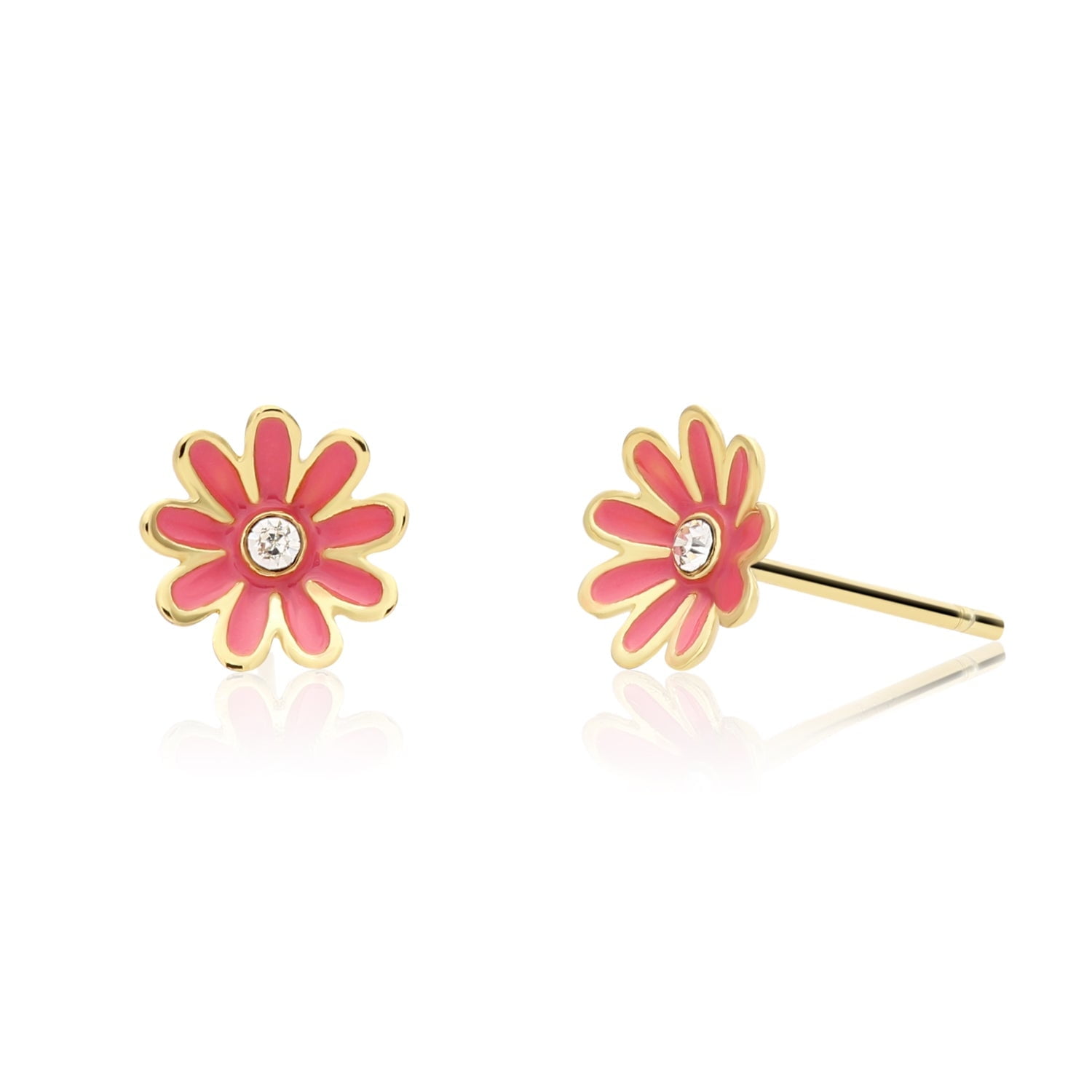 Tilo Jewelry .925 Sterling Silver Daisy Flower Enamel Stud Earrings with Secure Push-Backs & Cubic Zirconia CZ Stones for Women & Unisex