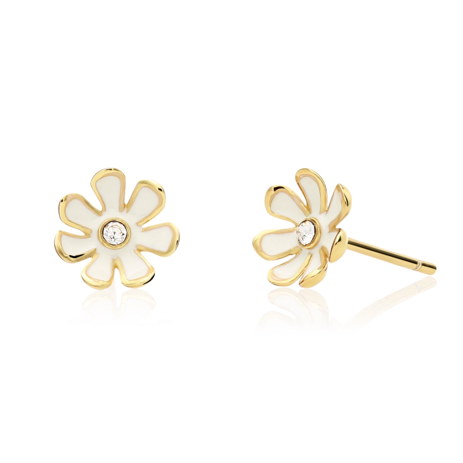 Tilo Jewelry .925 Sterling Silver Daisy Flower Enamel Stud Earrings with Secure Push-Backs & Cubic Zirconia CZ Stones for Women & Unisex