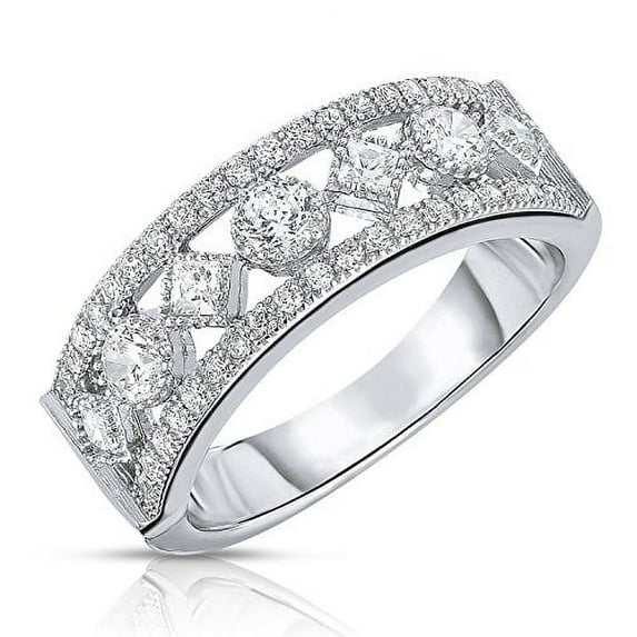Tilo Jewelry .925 Sterling Silver Diamond-Shaped & Round Ring with Cubic Zirconia Stones | Size 8 | Women & Unisex