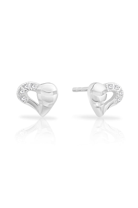 .925 Sterling Silver Double Heart Stud Earrings with Cubic Zirconia CZ Stones | Love Earrings | Women & Unisex
