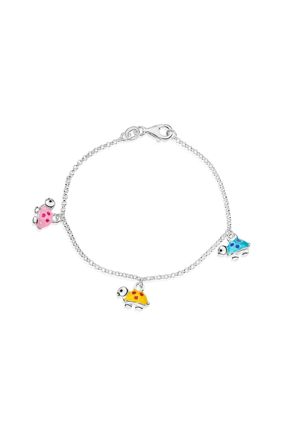 .925 Sterling Silver Enamel Turtle Bracelet for Kids | 6 Inch