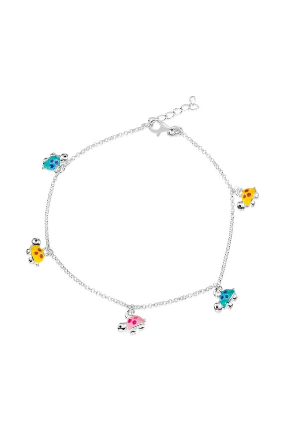 .925 Sterling Silver Enamel Turtle Bracelet for Kids | Adjustable Chain
