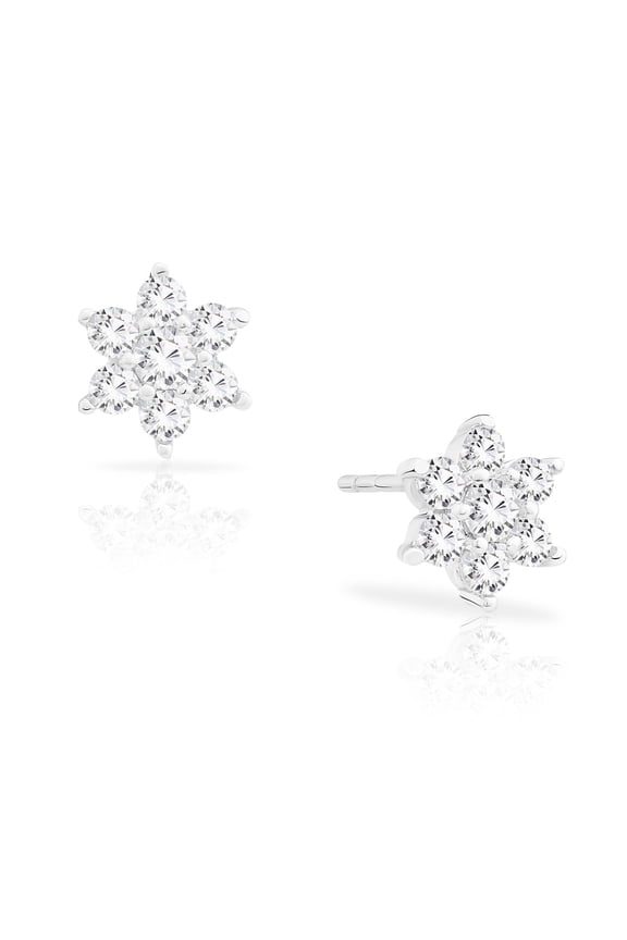 925 Sterling Silver Flower Stud Earrings with Cubic Zirconia Stones | Pushbacks | Women & Unisex