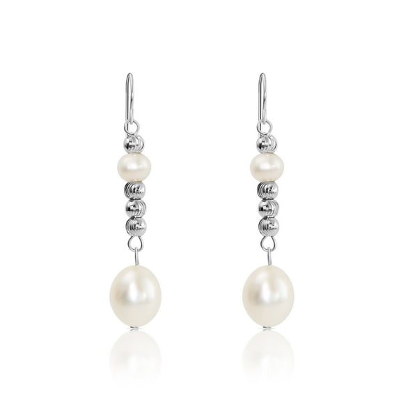 Tilo Jewelry 925 Sterling Silver Freshwater White Pearl Dangle Earrings | 2 Inch | Women & Unisex
