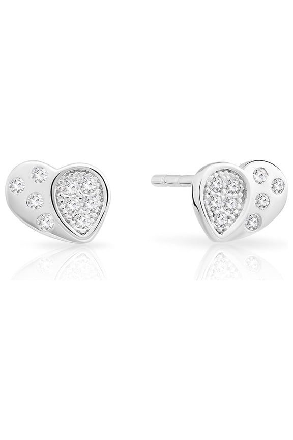 925 Sterling Silver Heart Stud Earrings with Secure Push Backs & Cubic Zirconia CZ Stones for Women & Unisex