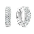 thumbnail image 1 of Tilo Jewelry Solid 925 Sterling Silver Round Pave Huggie Hoop Earrings with Cubic Zirconia CZ Stones | 13mm Small | Dainty Everyday Earrings for Women & Unisex, 1 of 6