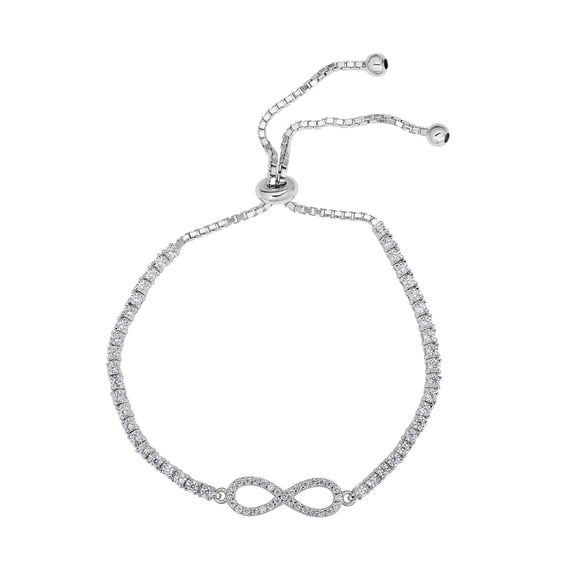 Tilo Jewelry .925 Sterling Silver Infinity Bolo Friendship Bracelet with Cubic Zirconia CZ Stones | Adjustable Chain | Women, Men, Unisex