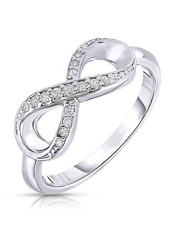 925 Sterling Silver Infinity Loop Ring with Cubic Zirconia CZ Stones | Size 8 | Women & Unisex