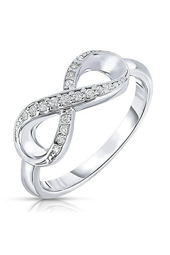 925 Sterling Silver Infinity Loop Ring with Cubic Zirconia CZ Stones | Size 8 | Women & Unisex