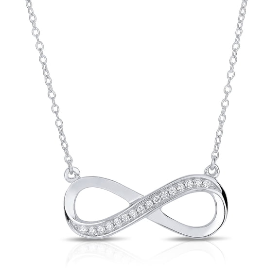 Tilo Jewelry Solid 925 Sterling Silver Infinity Pendant Necklace with Cubic Zirconia CZ Stones | Women & Unisex | Adjustable 16 Inch to 18 Inch Cable Chain
