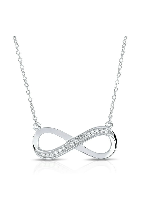 Solid 925 Sterling Silver Infinity Pendant Necklace with Cubic Zirconia CZ Stones | Women & Unisex | Adjustable 16 Inch to 18 Inch Cable Chain