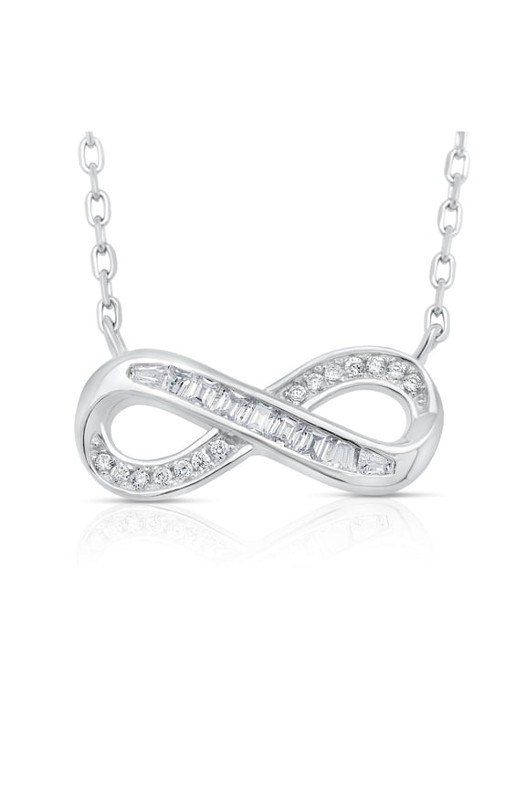 .925 Sterling Silver Infinity Necklace with Cubic Zirconia CZ Stones | Adjustable Chain | Women & Unisex